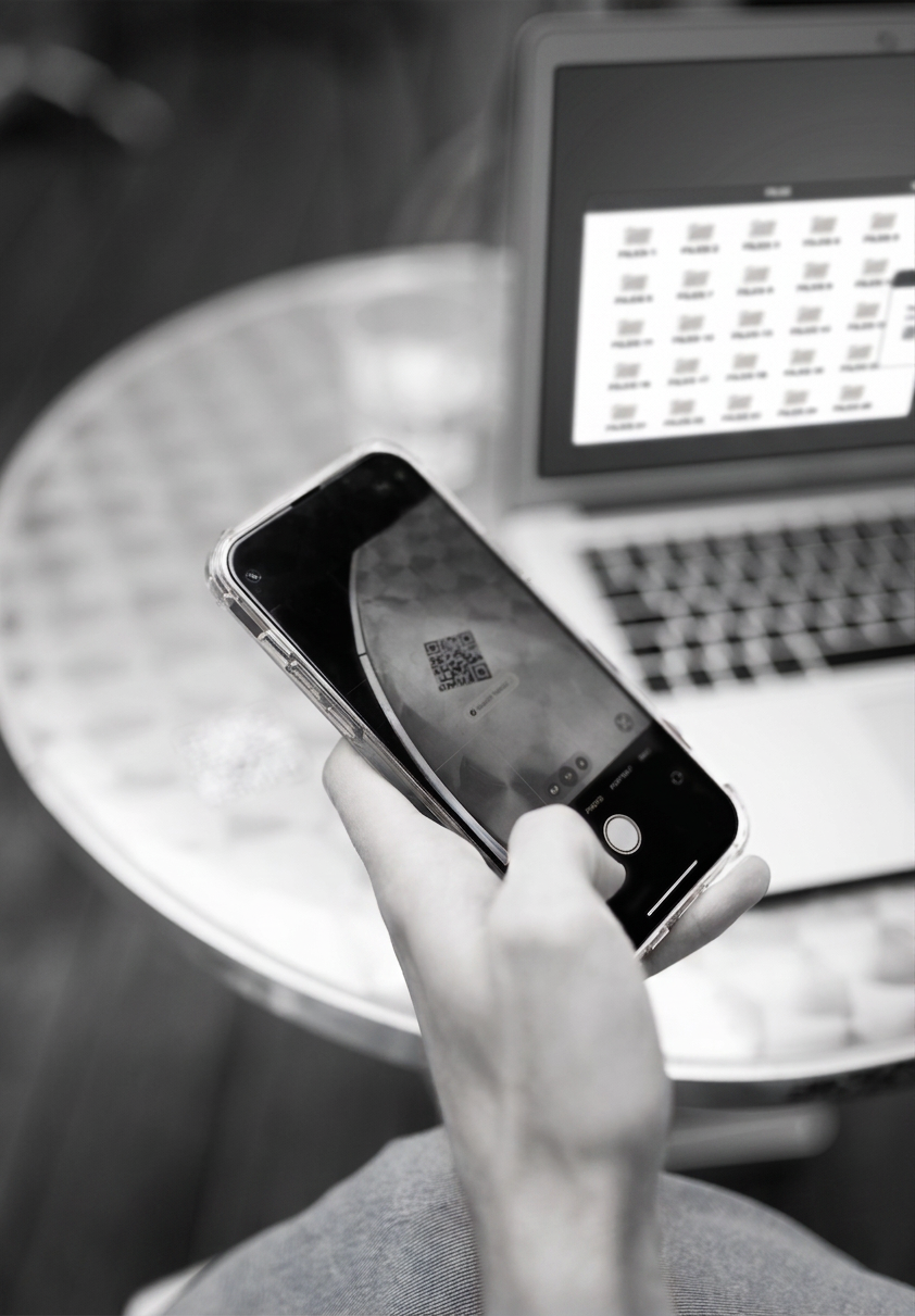 Phone scanning a QR code