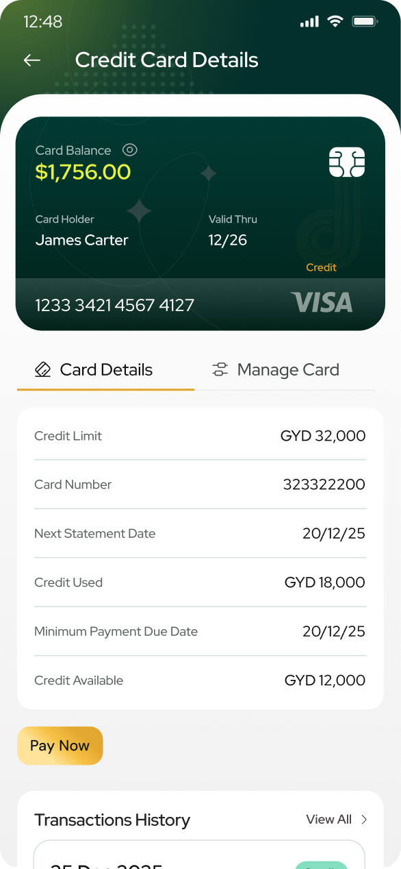 Credit card screen