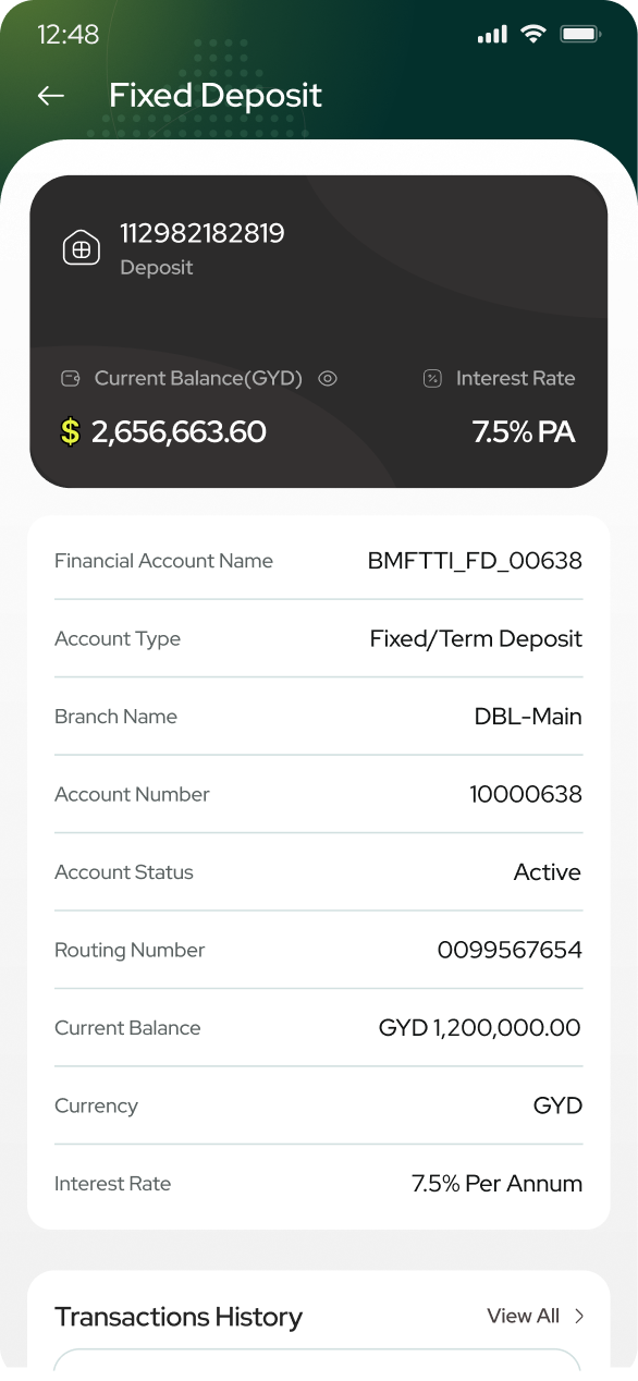 Fixed deposit screen