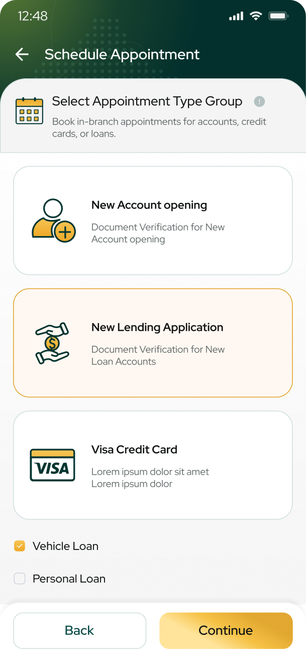 Schedule appointment screen