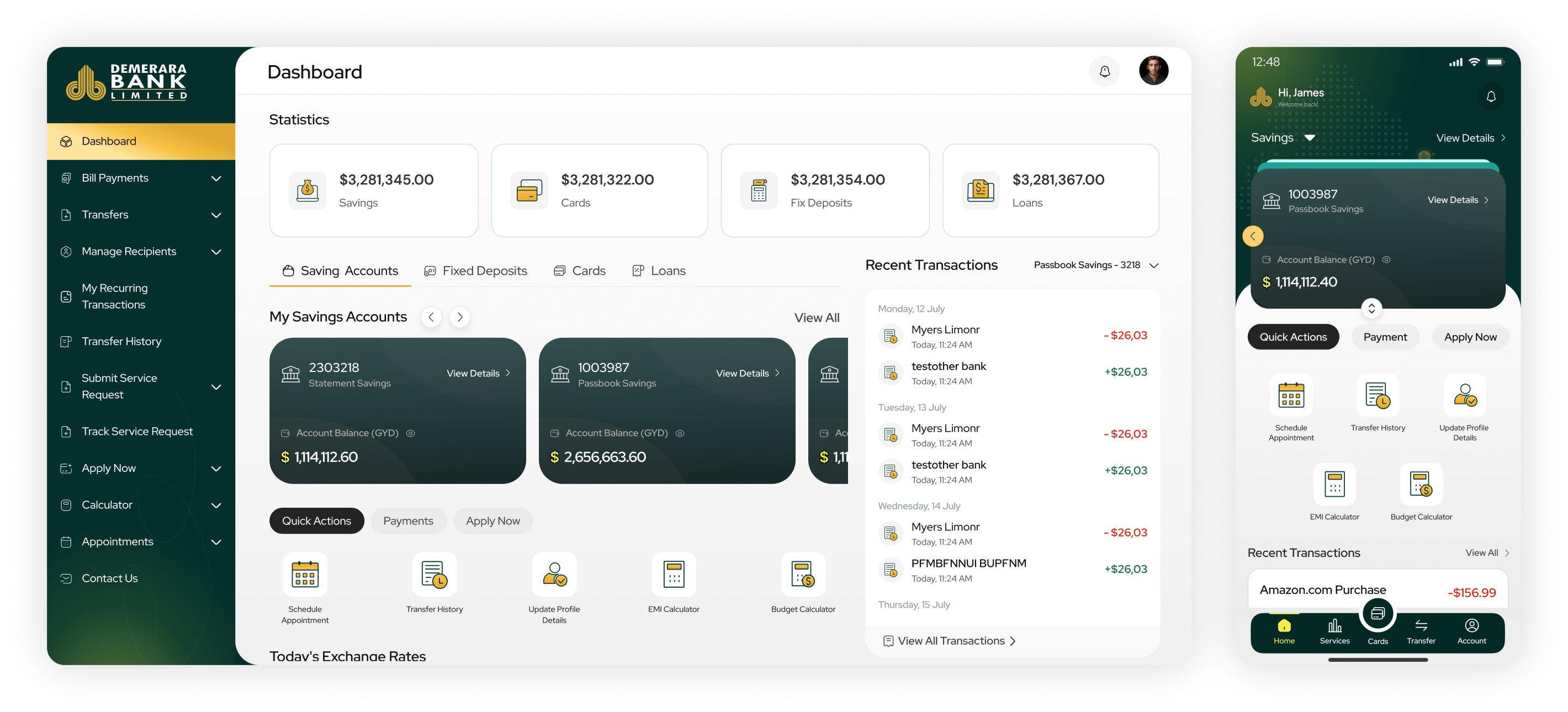 Web dashboard and mobile home screen