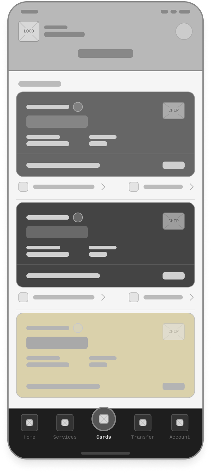 Cards wireframe