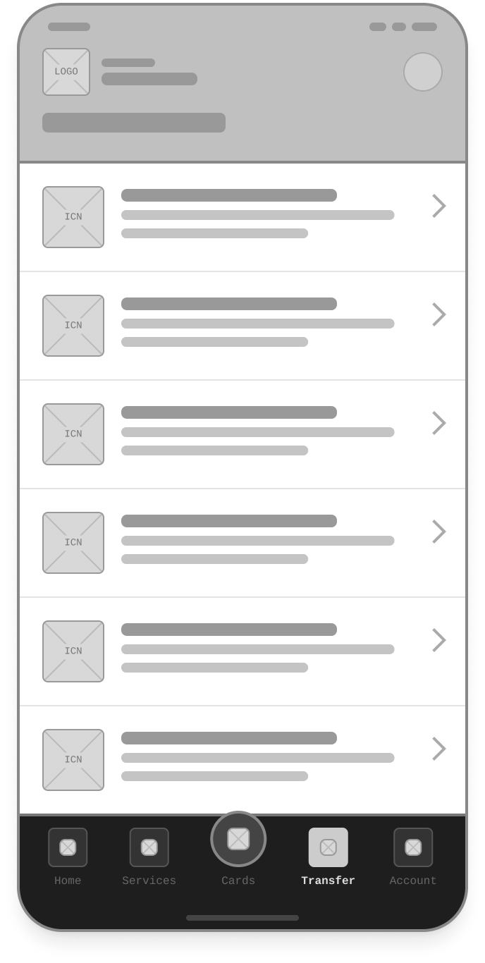 Transfer wireframe